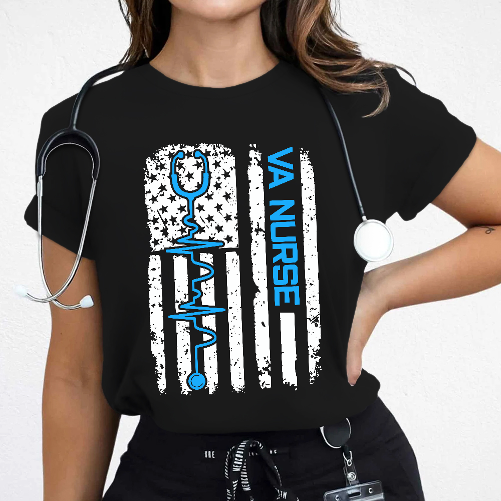 Vintage USA American Flag VA Nurse Patriotic Nursing Gifts Cotton Nurse T-shirt