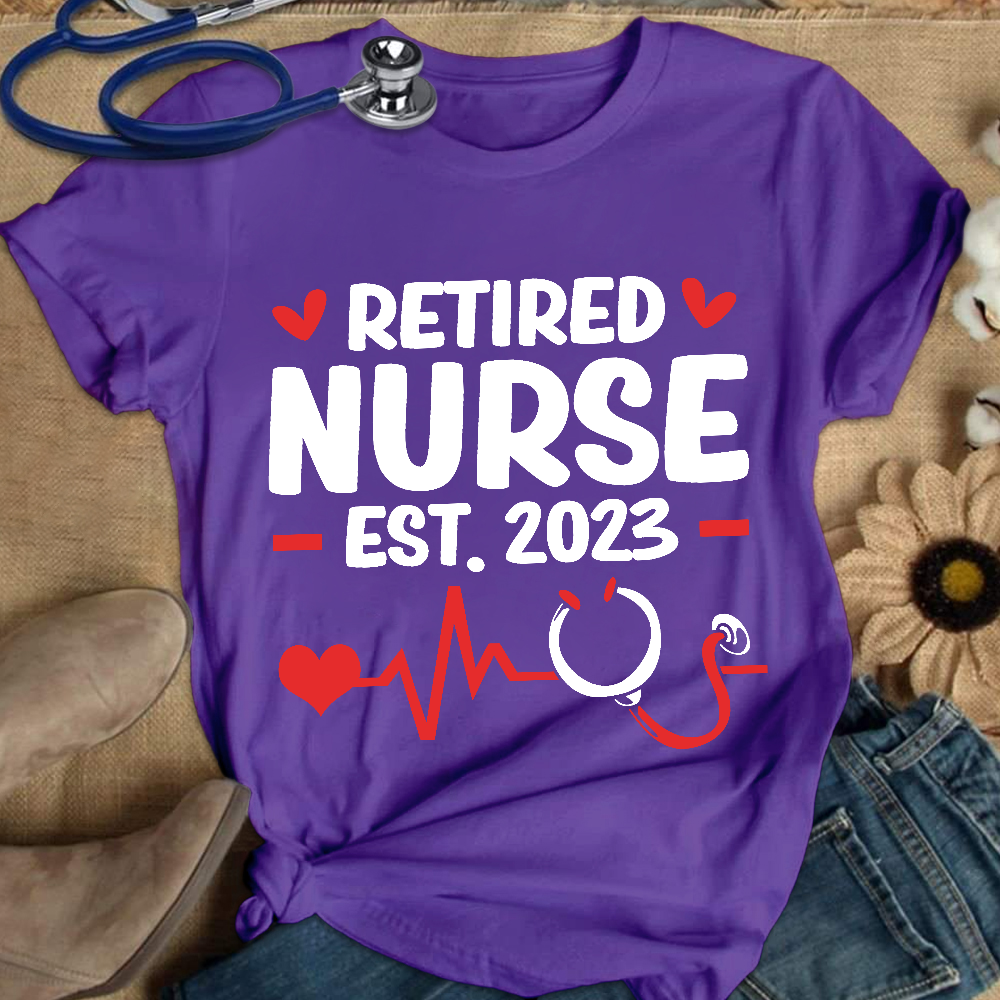 Personalized Nurse Stethoscope Heartbeat Retired 2023 Cotton Nurse T-shirt