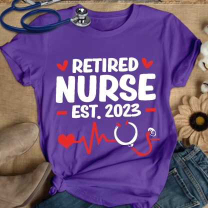 Personalized Nurse Stethoscope Heartbeat Retired 2023 Cotton Nurse T-shirt