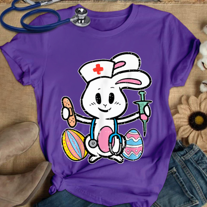 Easter Bunny Nurse Stethoscope Cute Rabbit Cotton Nurse T-shirt