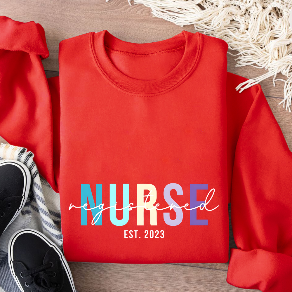 Custom Registered Nurse Embroidery Cotton Pullover Sweatshirt