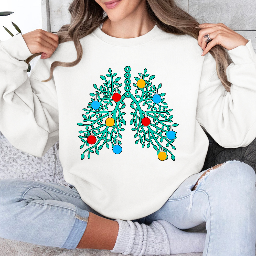 Lungs With Christmas Lights Respiratory Therapist Xmas Cotton Pullover Sweatshirt