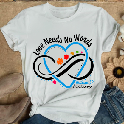 Love Needs No Words Autism Awareness Blue Heart Cotton Nurse T-shirt