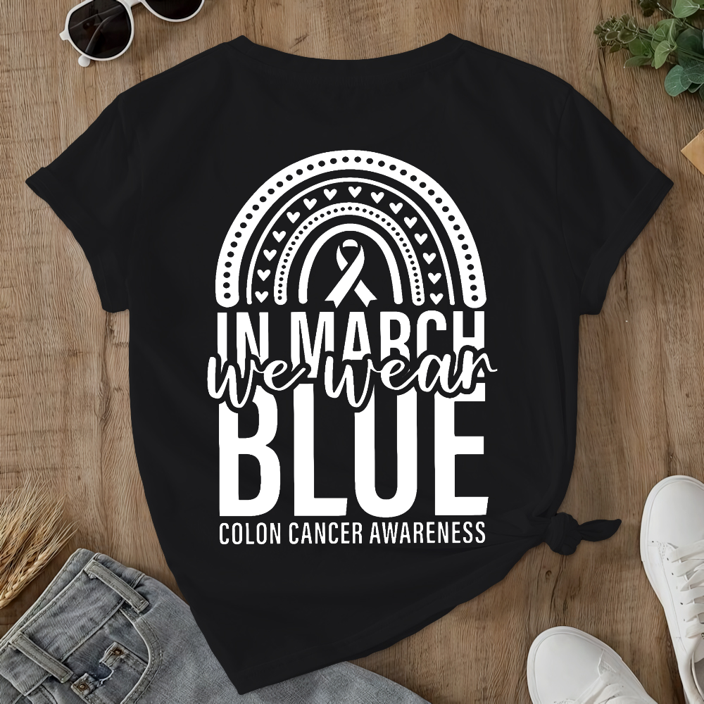 In March We Wear Blue Double-Sided Cotton Printed T-Shirt