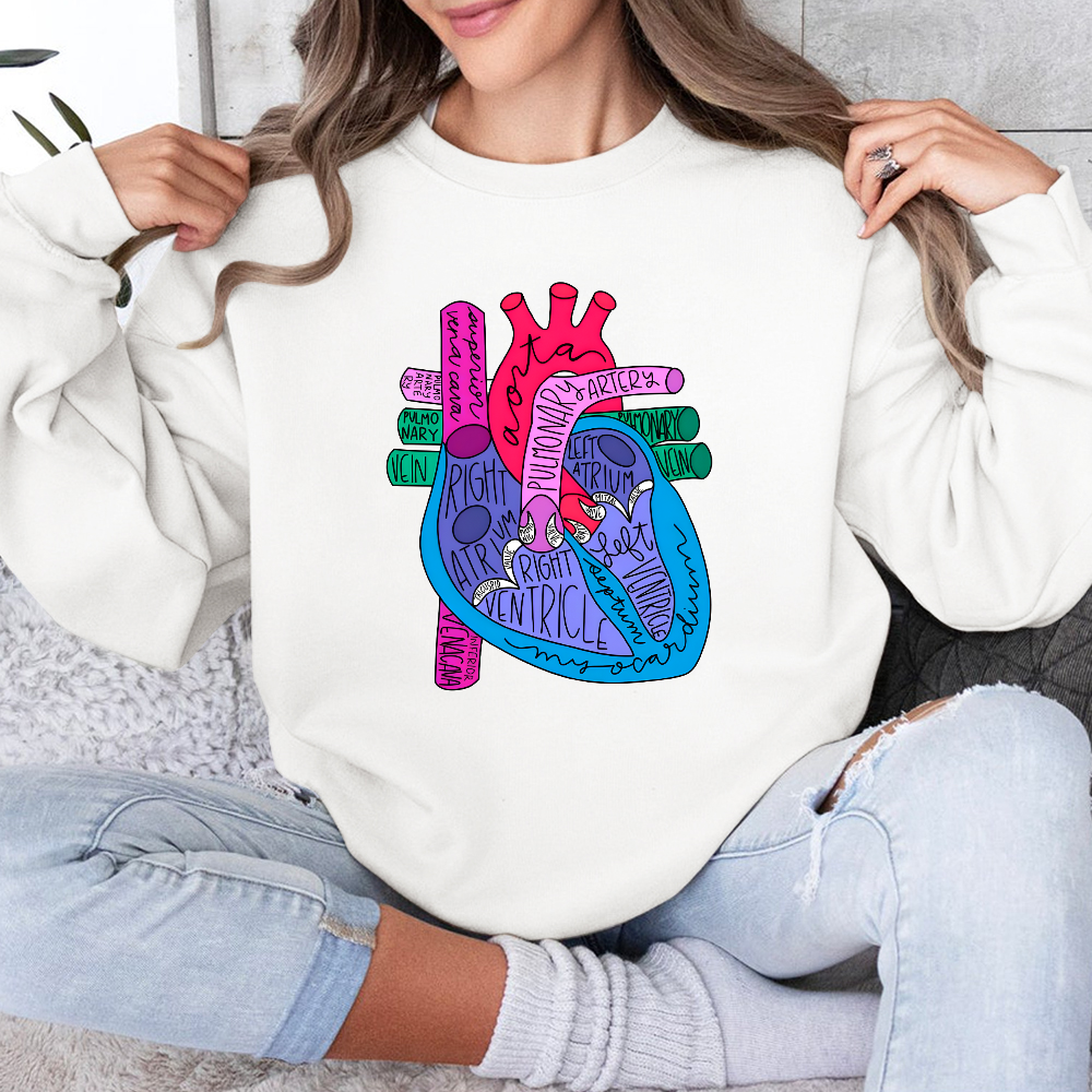 Heart Art Print Cotton Pullover Sweatshirt