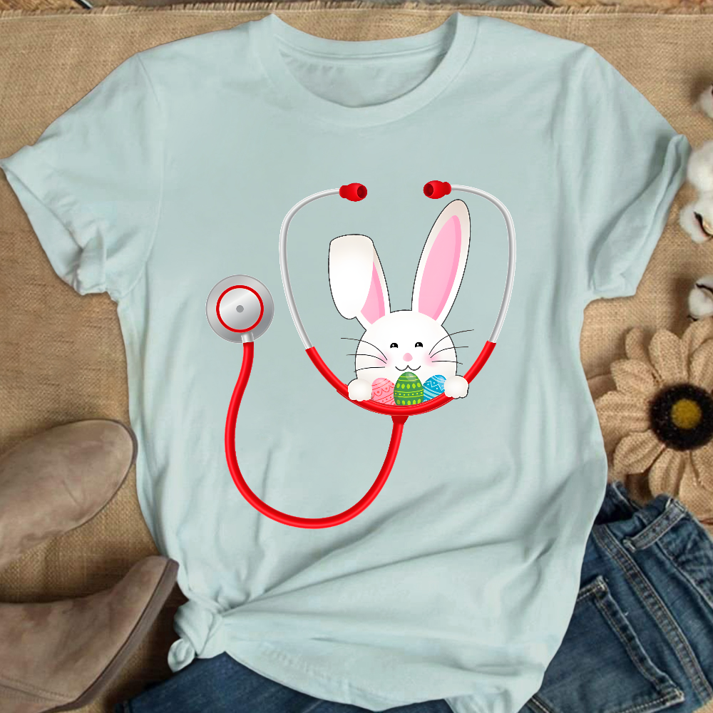 Easter Bunny Stethoscope Cotton Nurse T-shirt