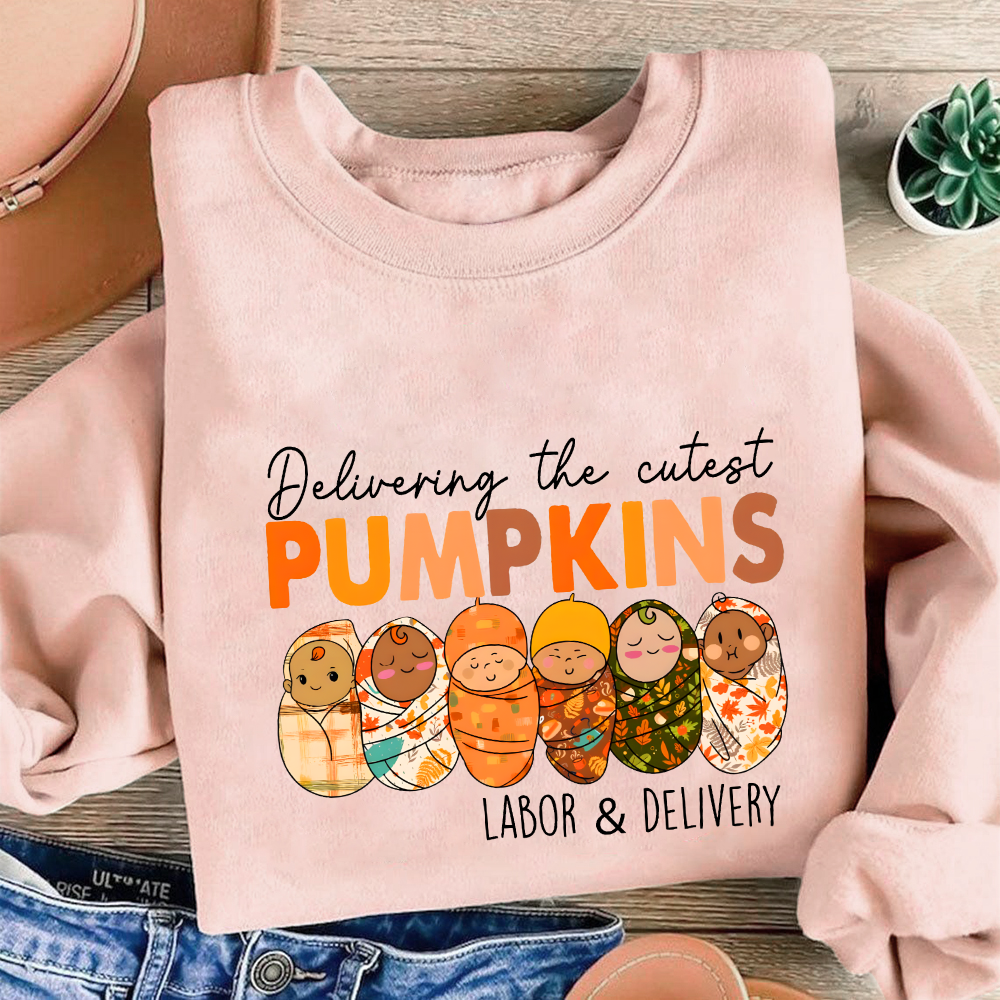 Delivering The Cutest Pumpkins Nurse Cotton Pullover Sweatshirt