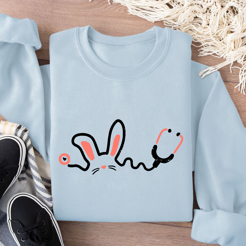 Easter Bunny Stethoscope Cotton Pullover Sweatshirt