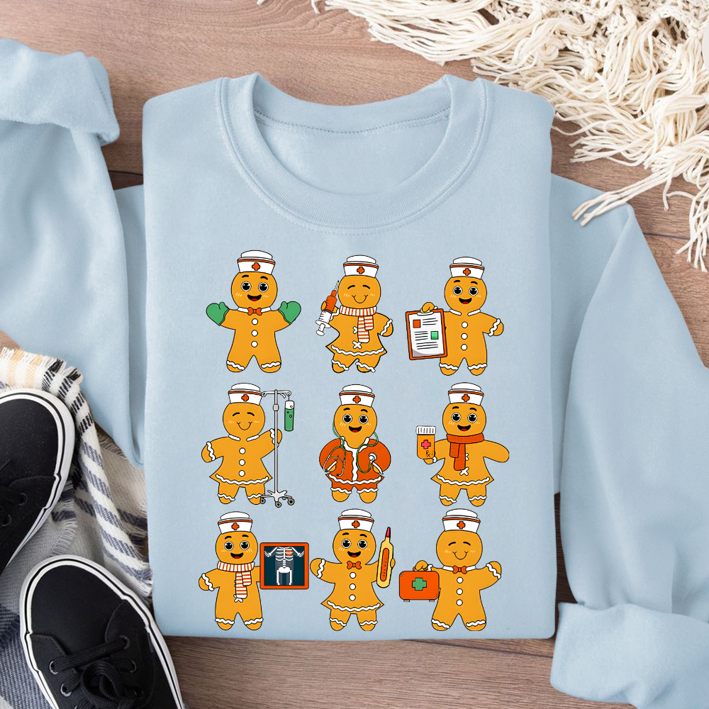Christmas Nurse Gingerbread Cotton Pullover Sweatshirt
