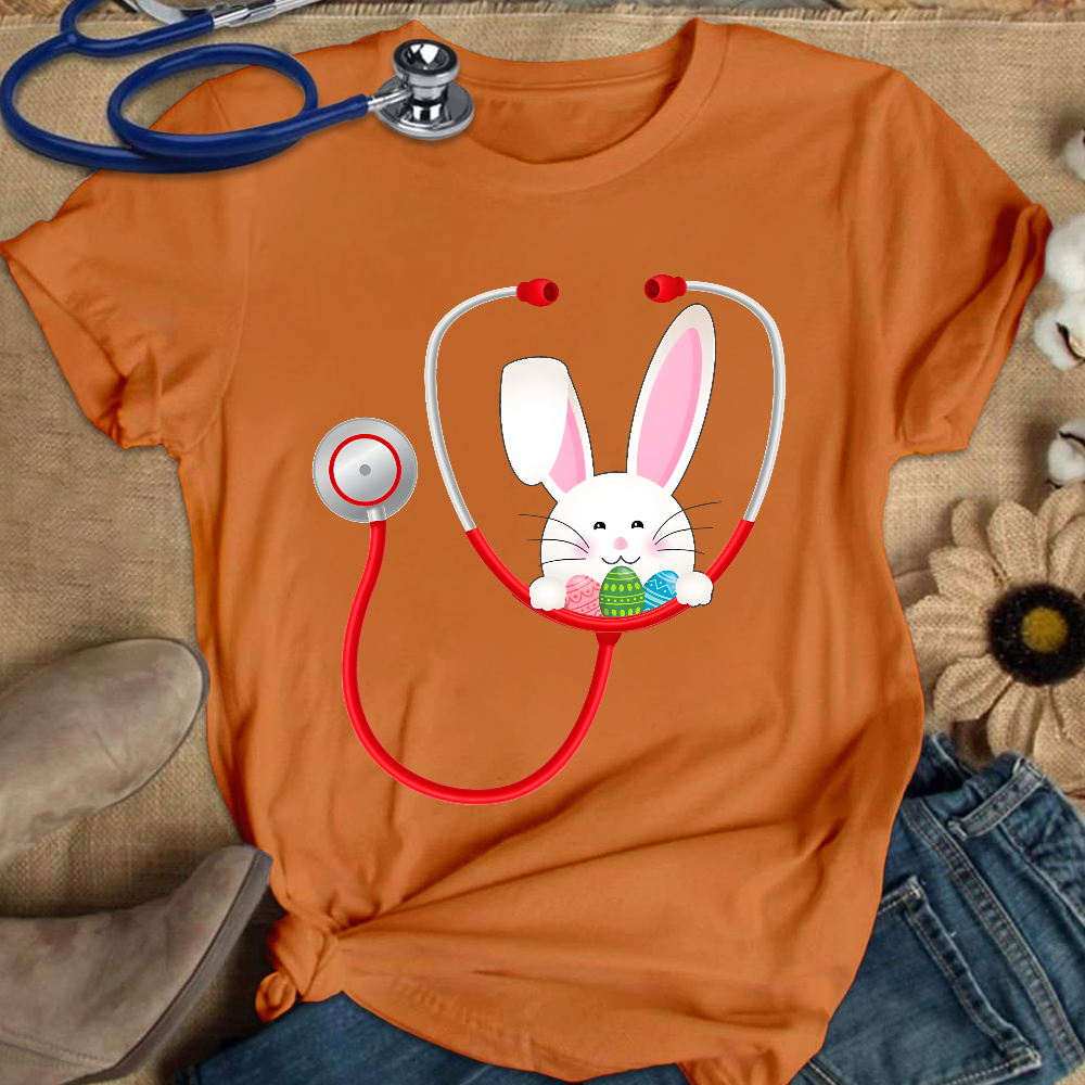 Easter Bunny Stethoscope Cotton Nurse T-shirt