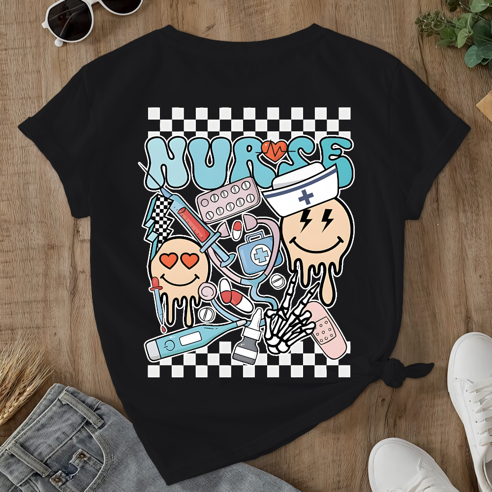 Melting Smiley Face Double-Sided Cotton Printed T-Shirt