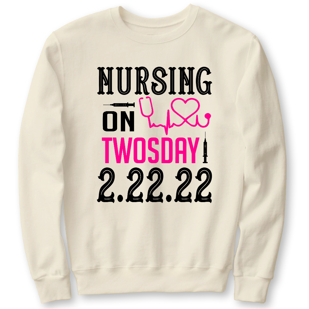 Nursing School On TwosDay Cotton Pullover Sweatshirt