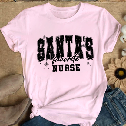 Santas's Favorite Nurse Cotton Nurse T-shirt