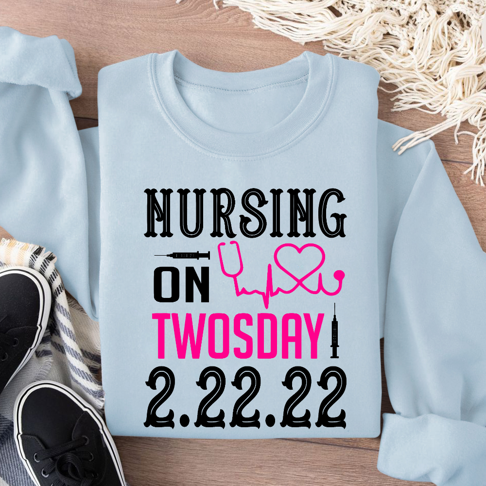 Nursing School On TwosDay Cotton Pullover Sweatshirt