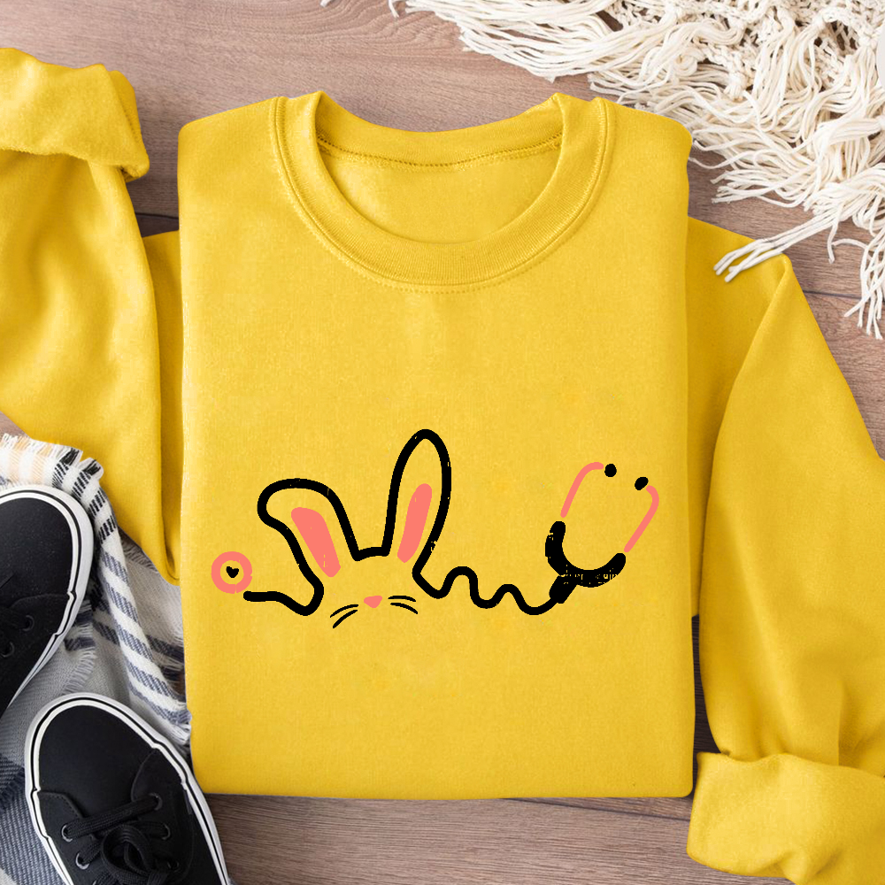 Easter Bunny Stethoscope Cotton Pullover Sweatshirt