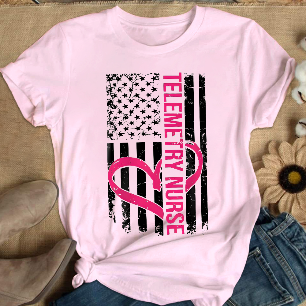 Telemetry Nurse Flag Cotton Nurse T-shirt