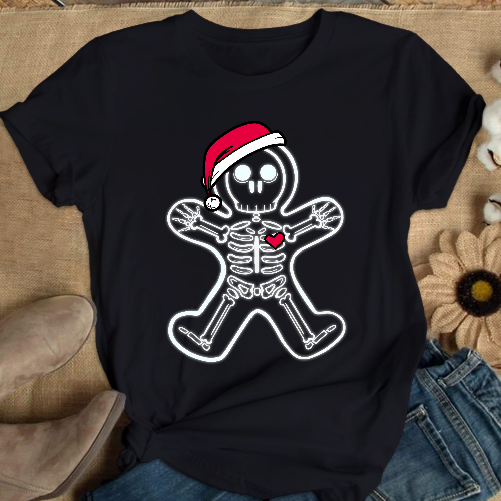 Christmas Gingerbread Man X-Ray Cookie Skeleton Wearing A Santa Hat Classic Cotton Nurse T-shirt