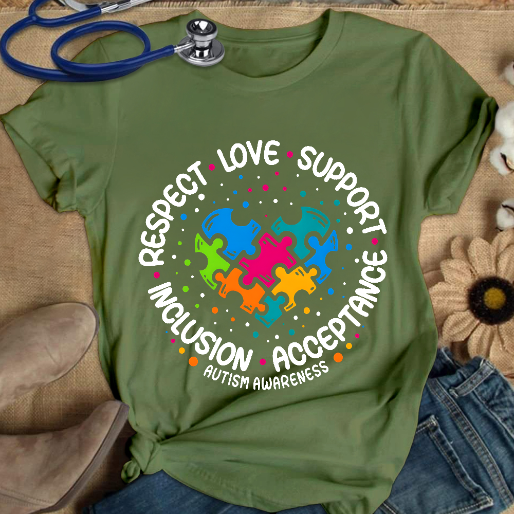Love Support Acceptance Inclusion Respect Autism Awareness Cotton Nurse T-shirt