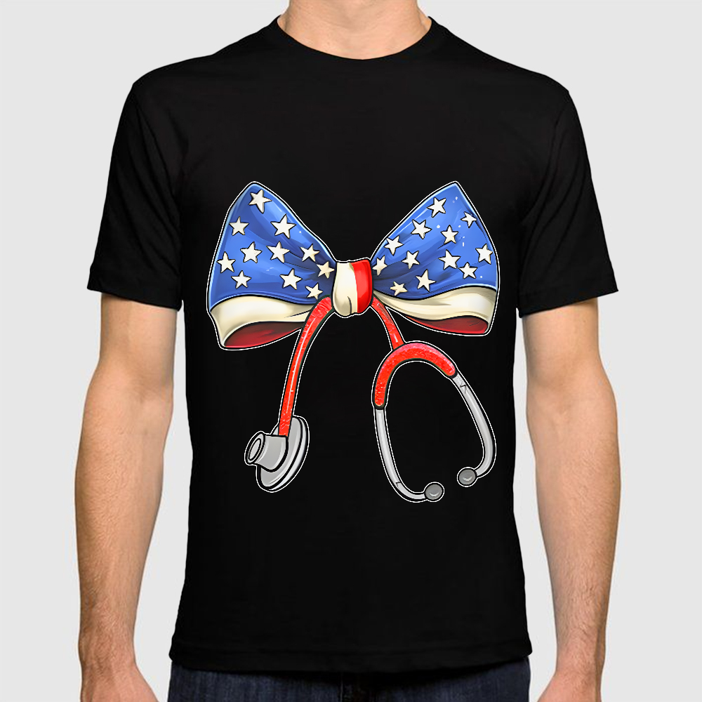 Stethoscope With American Flag Bow Cotton Doctor T-shirt