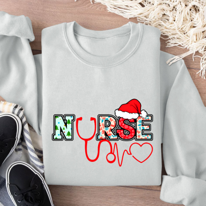 Santa's Favorite Nurse Shirt Christmas Funny Gift Cotton Pullover Sweatshirt