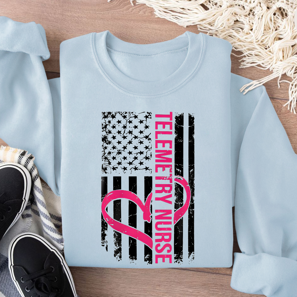 Telemetry Nurse Flag Cotton Pullover Sweatshirt