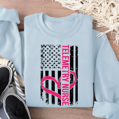Telemetry Nurse Flag Cotton Pullover Sweatshirt
