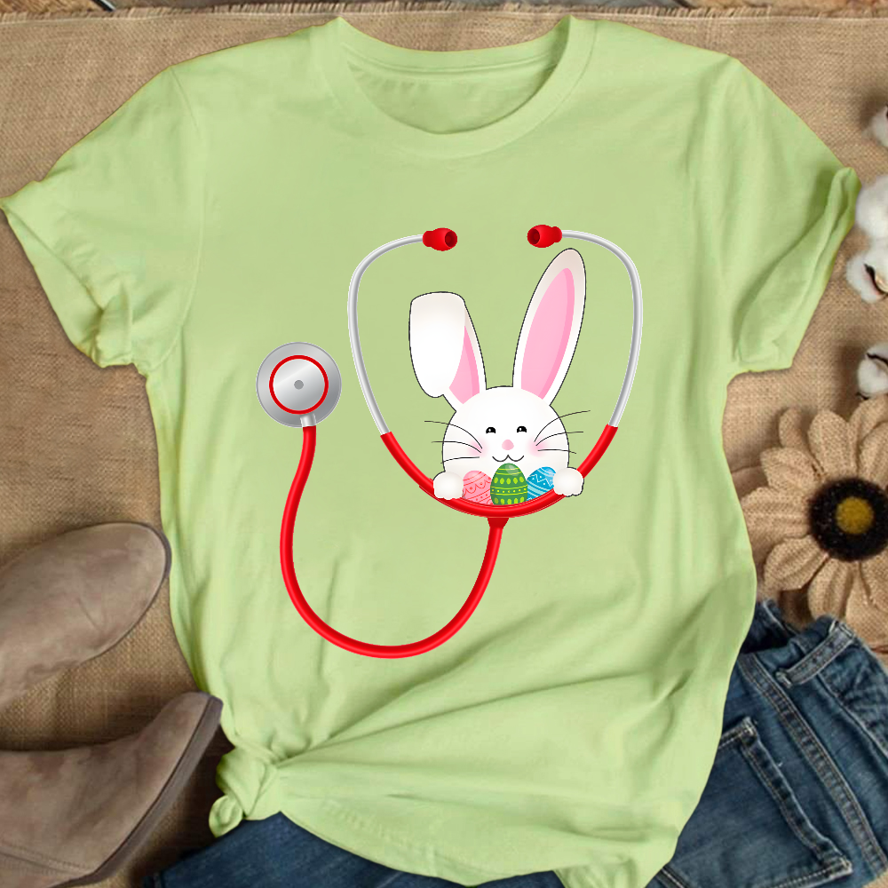 Easter Bunny Stethoscope Cotton Nurse T-shirt