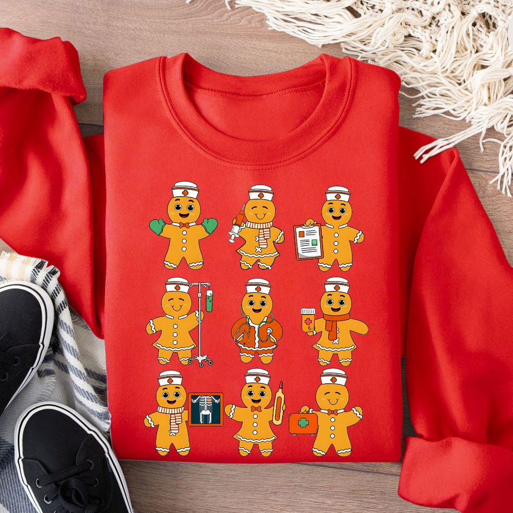 Christmas Nurse Gingerbread Cotton Pullover Sweatshirt