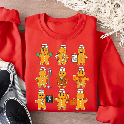 Christmas Nurse Gingerbread Cotton Pullover Sweatshirt