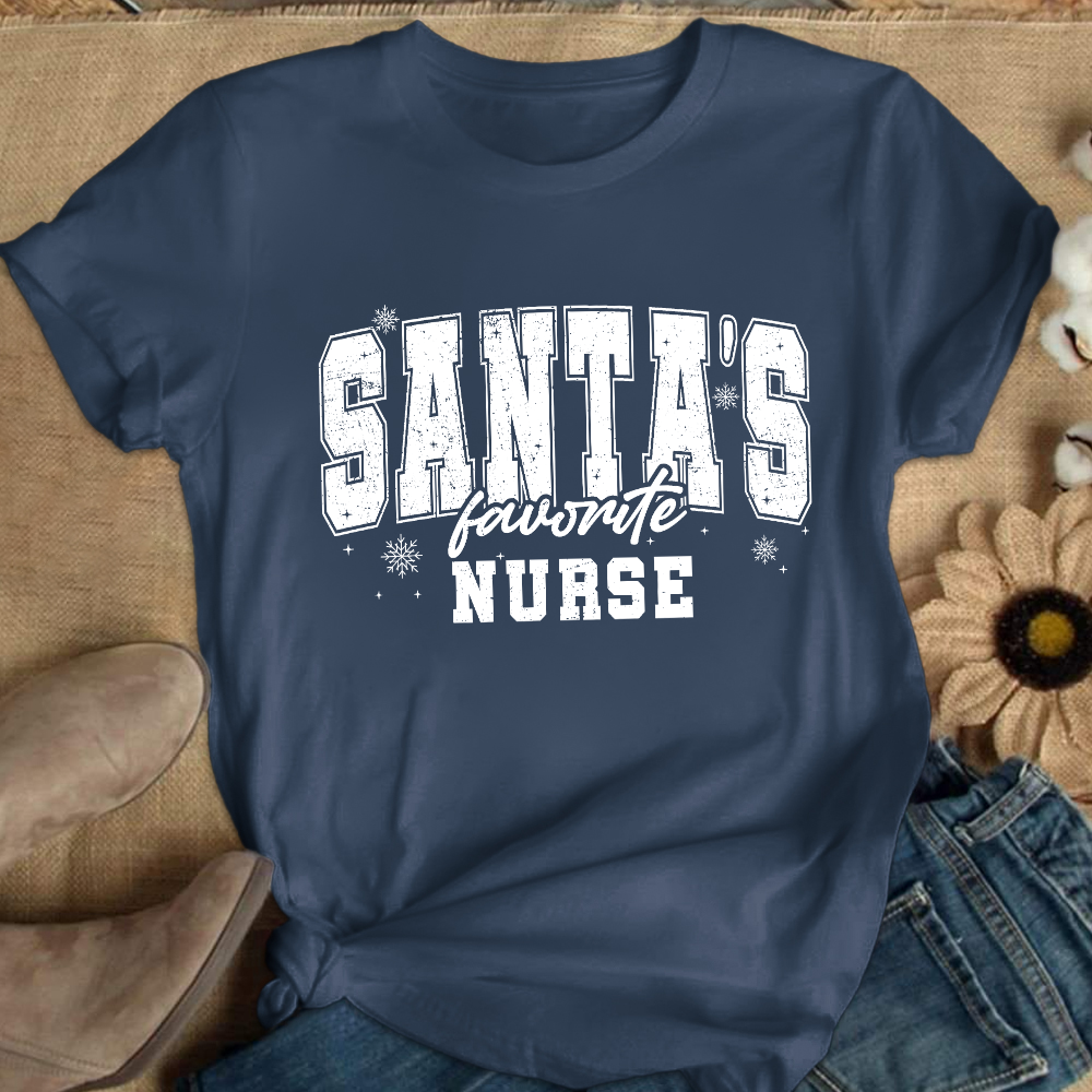 Santas's Favorite Nurse Cotton Nurse T-shirt