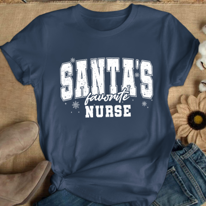 Santas's Favorite Nurse Cotton Nurse T-shirt