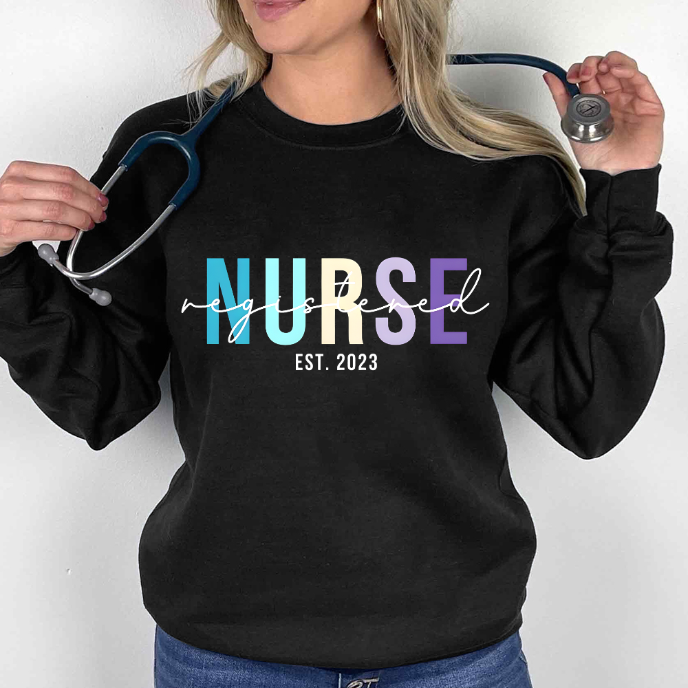 Custom Registered Nurse Embroidery Cotton Pullover Sweatshirt