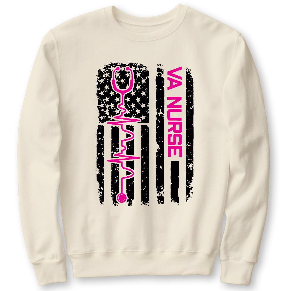 Vintage USA American Flag VA Nurse Patriotic Nursing Gifts Cotton Pullover Sweatshirt