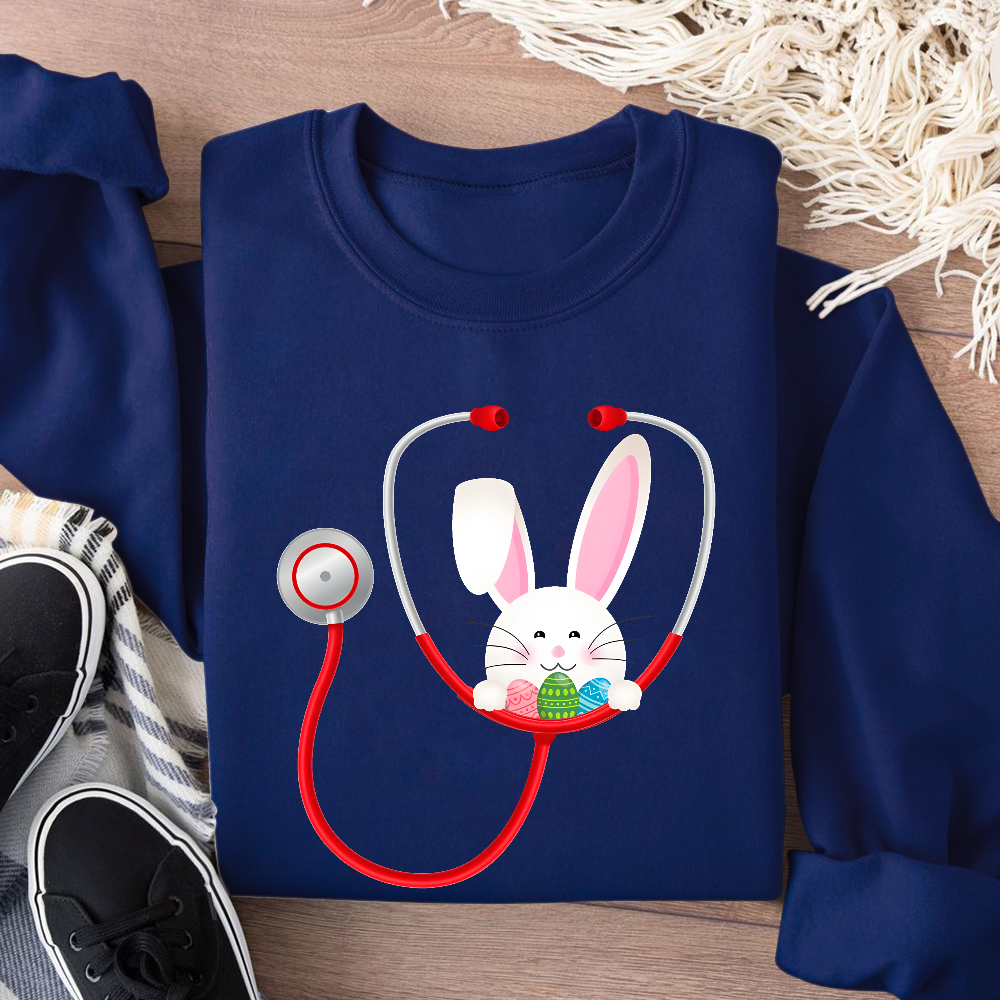 Easter Bunny Stethoscope Cotton Pullover Sweatshirt