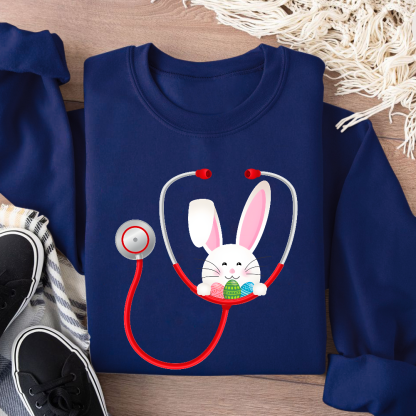 Easter Bunny Stethoscope Cotton Pullover Sweatshirt