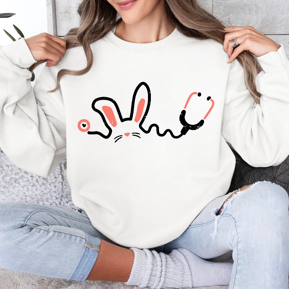 Easter Bunny Stethoscope Cotton Pullover Sweatshirt