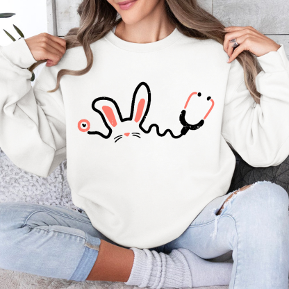 Easter Bunny Stethoscope Cotton Pullover Sweatshirt
