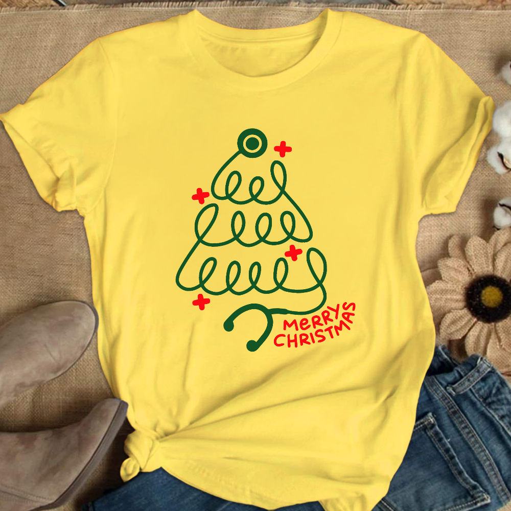 Merry Christmas Stethoscope Cotton Nurse T-shirt