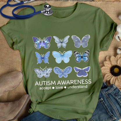 Autism Awareness Butterfly Cotton Nurse T-shirt