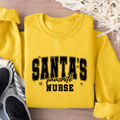 Santas's Favorite Nurse Cotton Pullover Sweatshirt
