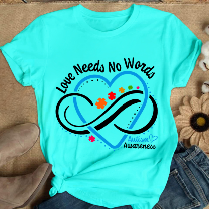 Love Needs No Words Autism Awareness Blue Heart Cotton Nurse T-shirt