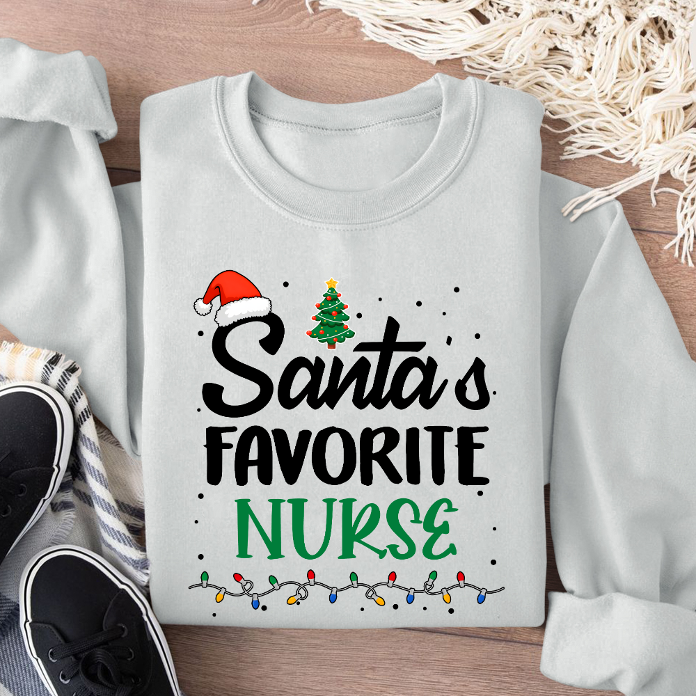 Santa’s Favorite Christmas Nurse Cotton Pullover Sweatshirt