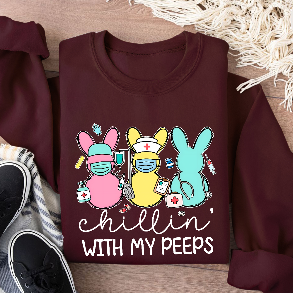 Chillin with My Peeps Easter Bunny Cotton Pullover Sweatshirt
