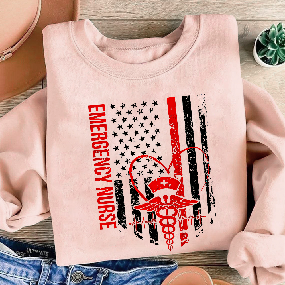 RN Nurse Flag Cotton Pullover Sweatshirt