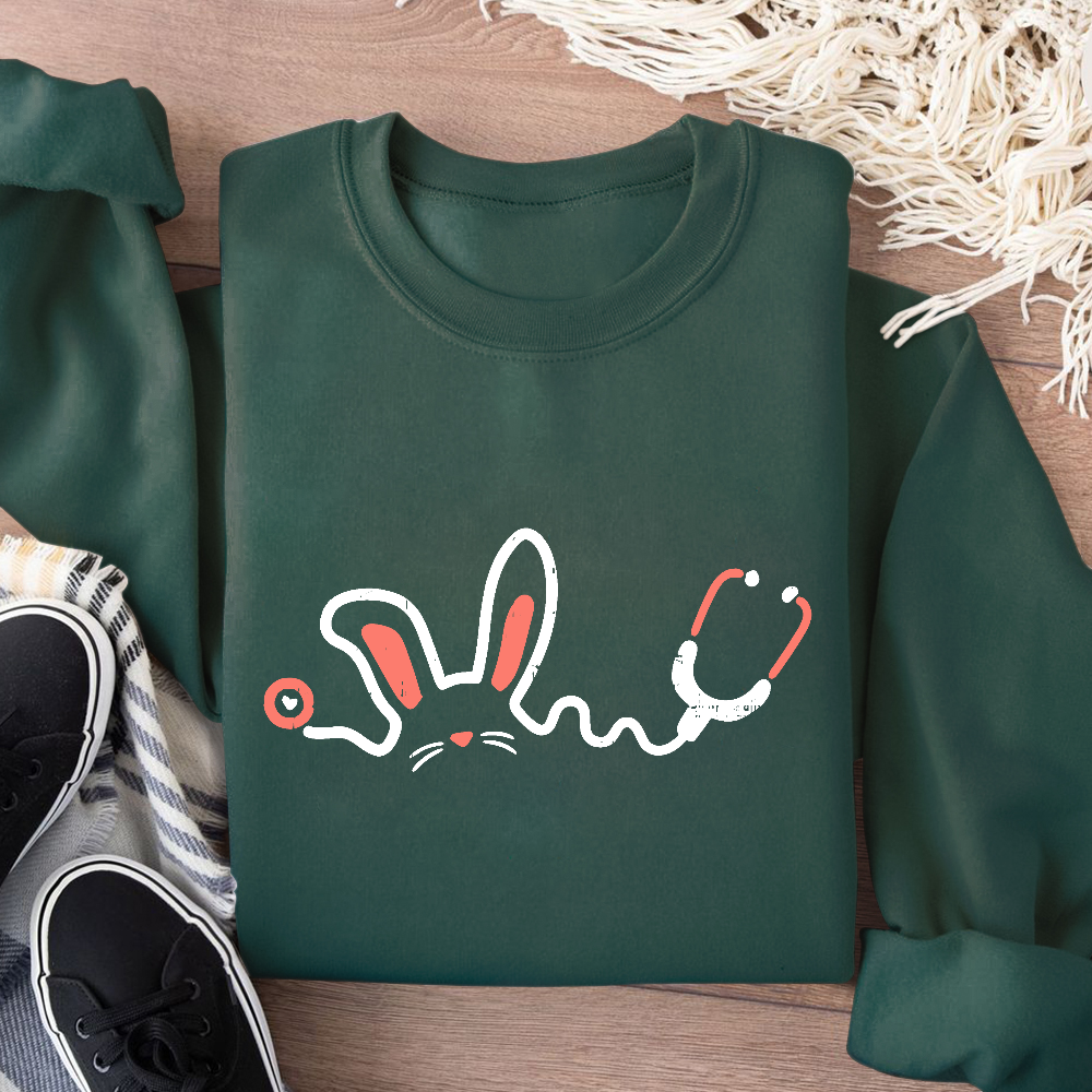 Easter Bunny Stethoscope Cotton Pullover Sweatshirt