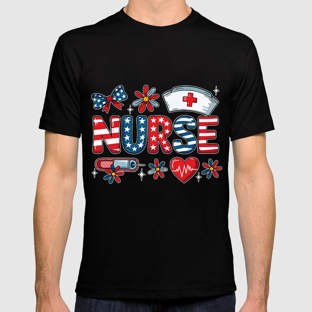 Patriotic Nurse Red White Blue Cotton Doctor T-shirt