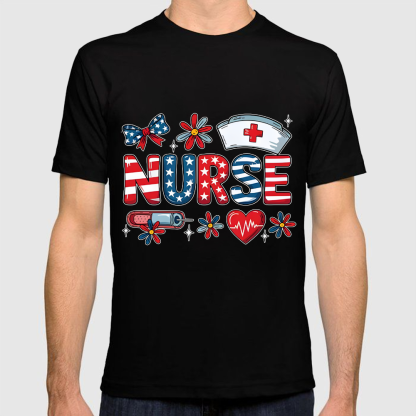 Patriotic Nurse Red White Blue Cotton Doctor T-shirt