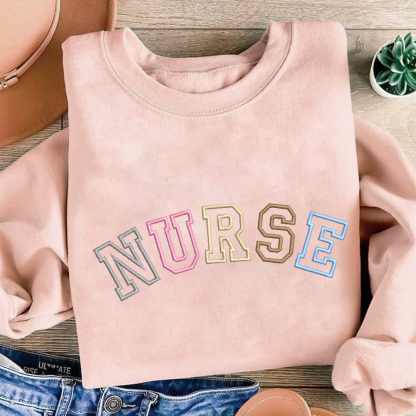 Embroidered Nurse Cotton Pullover Sweatshirt