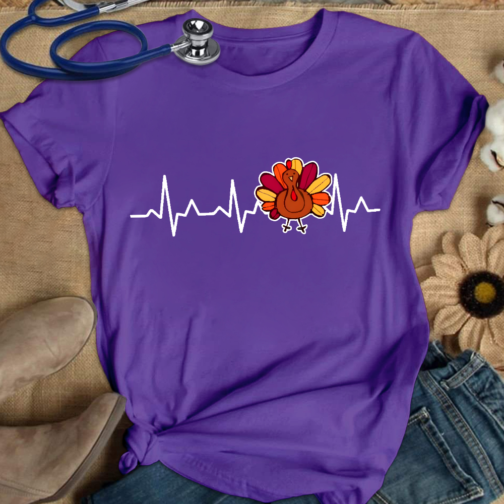 Heartbeat Turkey Nurse Thanksgiving Cotton Nurse T-shirt