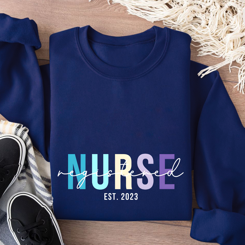 Custom Registered Nurse Embroidery Cotton Pullover Sweatshirt